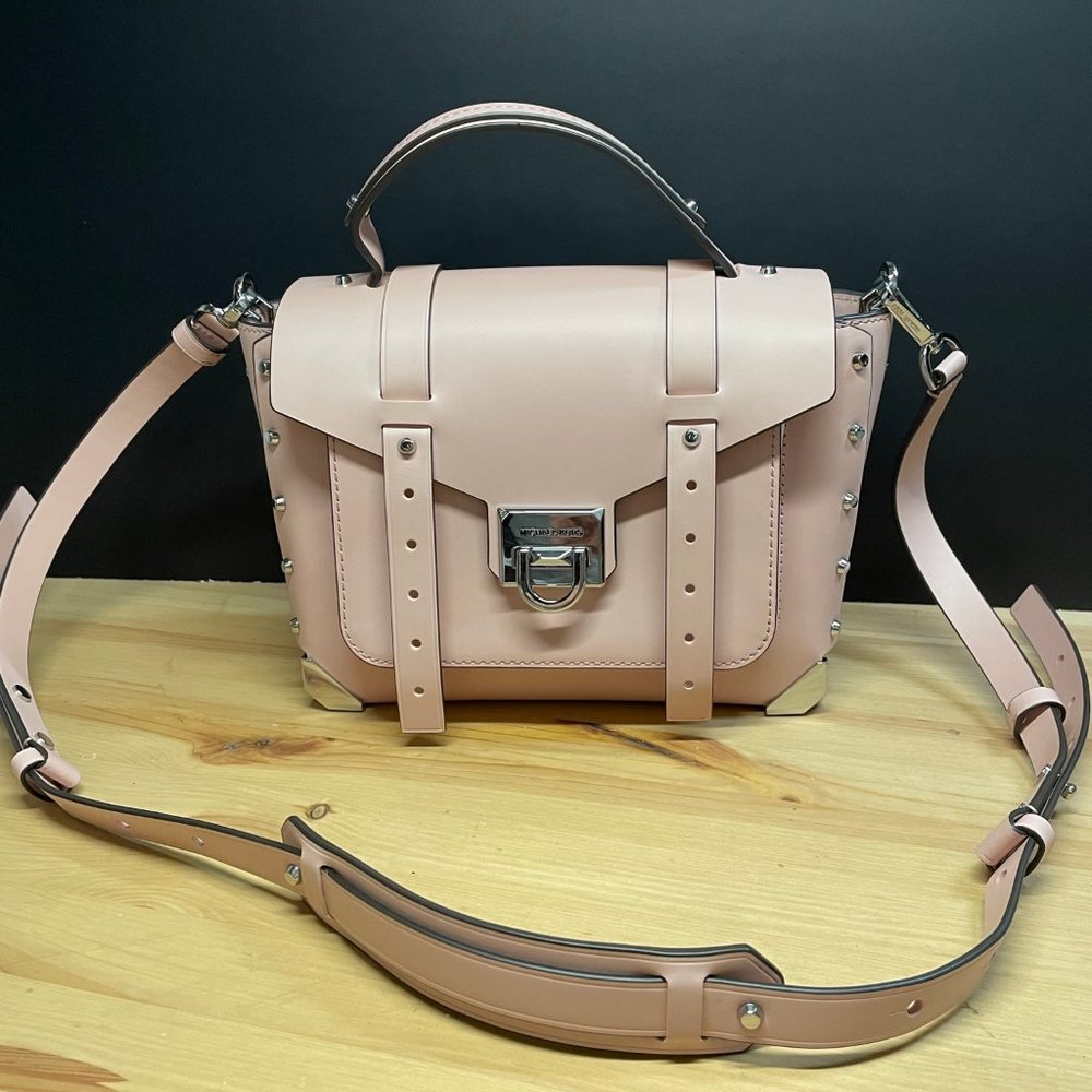 Michael Kors Pink Manhattan Medium Leather Satchel Cross Body Purse